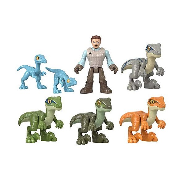 Imaginext Jurassic World Raptor Trainer Owen Coffret cadeau – Édition collectible-Comprend une figurine Owen et 6 figurines d