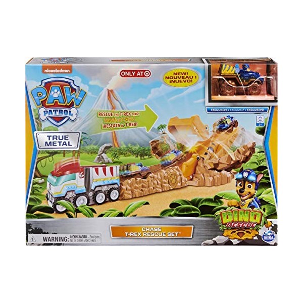 PAW PATROL True Metal Dino Rescue Chase T-Rex Rescue Set avec véhicule Exclusif