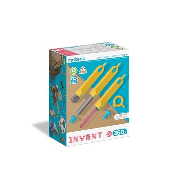 Makedo Invent | Kit d’Outils pour Construction en Carton Recyclé 360 Pièces - Jouet dapprentissage STEM + Steam Éducatif e