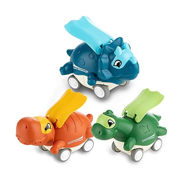 Funsland Lot de 3 voitures dinosaures pour garçons de 1, 2, 3 ans, jouets amusants Press and Go, camions à tirer vers larriè