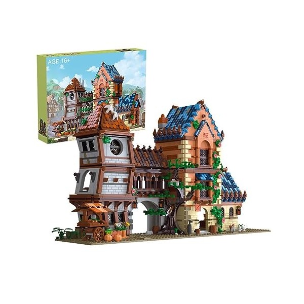 Kit de Maison Modular Médiéval Bistro avec Lumière, 2843+Pièces Blocs de Construction Compatibles avec Lego Architecture Crea