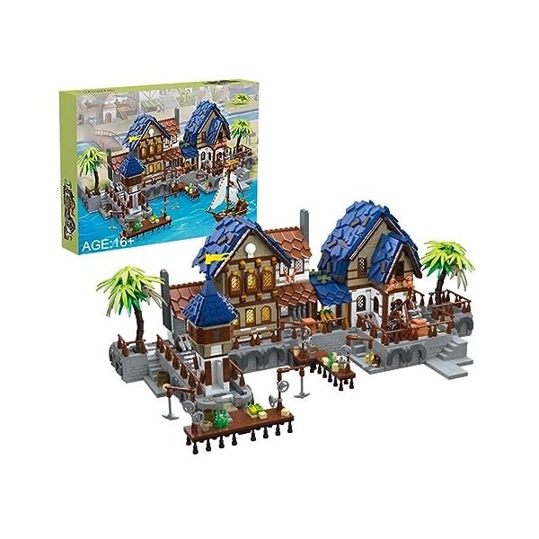 Kit de Maison Modular Médiéval Bistro avec Lumière, 2843+Pièces Blocs de Construction Compatibles avec Lego Architecture Crea