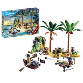 Playmobil Pirates 70962 Promo Pack Ilôt des Pirates, Île au trésor des Pirates avec Squelette et Canon pouvant Tirer, Jouet p