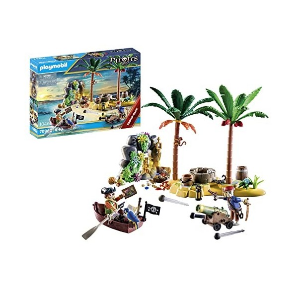 Playmobil Pirates 70962 Promo Pack Ilôt des Pirates, Île au trésor des Pirates avec Squelette et Canon pouvant Tirer, Jouet p