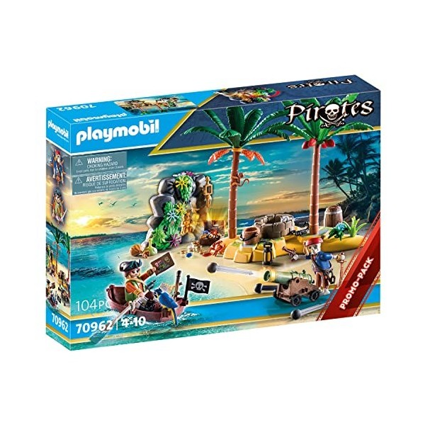 Playmobil Pirates 70962 Promo Pack Ilôt des Pirates, Île au trésor des Pirates avec Squelette et Canon pouvant Tirer, Jouet p