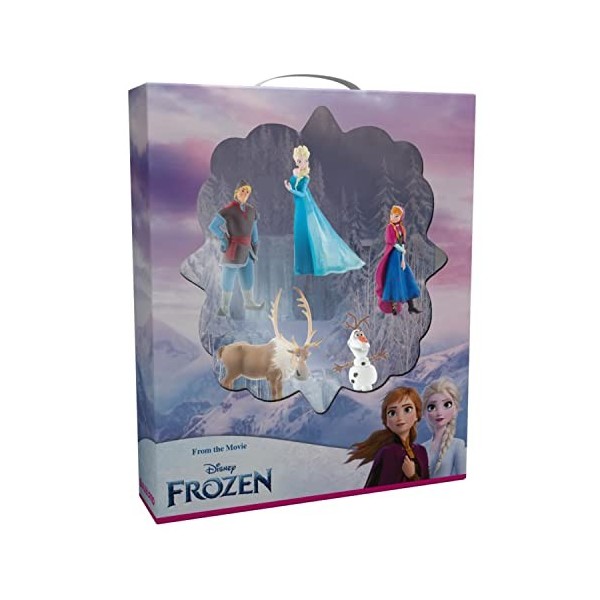 Bullyland 13413-Figurines de Jeu Set Anniversaire Princesse Elsa, Anna, Kristoff, Sven et Olaf de Walt Disney La Reine des Gl