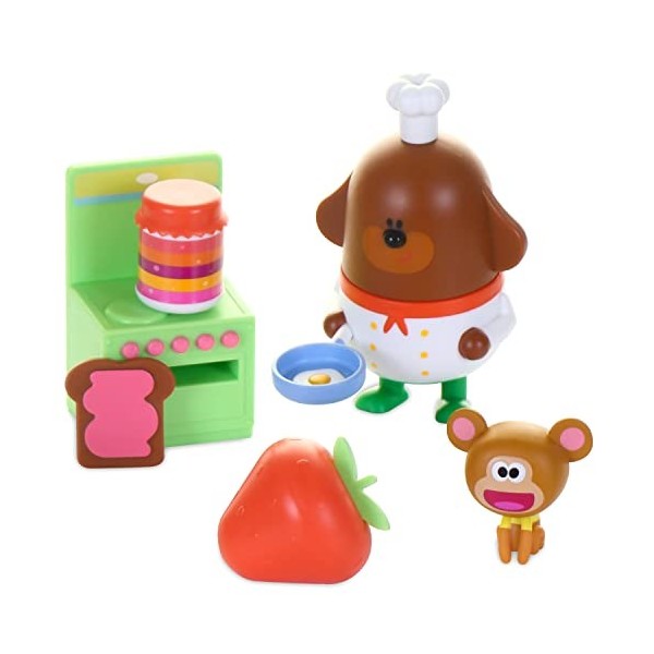 Hey Duggee Jeu de Cuisine Duggee avec Figurines de Jeu, Ensemble de Figurines de Jeu en déplacement, Toile de Fond en Carton 