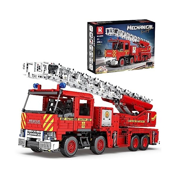 Reobrix 22005 briques de serrage Technique Fire Engine Truck, Remote Control Feuerwehrruck Building Blocks RC & APP , blocs d