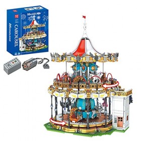 WWEI Jeu de construction technique carrousel rotatif à 2 couches, modèle avec éclairage LED, 5086 MOC, briques serrage compat