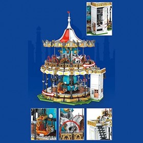 WWEI Jeu de construction technique carrousel rotatif à 2 couches, modèle avec éclairage LED, 5086 MOC, briques serrage compat