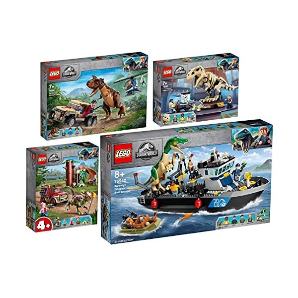 BRICKCOMPLETE Lego 76939 Lot de 4 squelettes 76940 T. Rex exposition fossile, 76941 suivi du carnotaure et 76942 fuite du bar