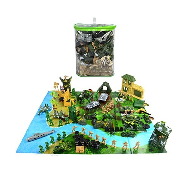 Katutude 130 Pièces Militaire Figurines Set, Ensemble de Jouets Militaires avec Carte, Jouet Armée Soldats Mini Figurines Mil