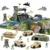 Ensemble de Base Militaire 46 pcs Ensemble de Jeu pour Hommes de larmée avec Accessoires de véhicules et Carte de Jeu,Mini J