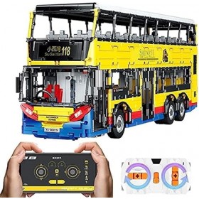 Ensemble de Blocs de Construction Technique pour Bus RC, 4255 pièces 2,4 GHz APP RC 1:15 modèle de Bus à Deux étages télécomm