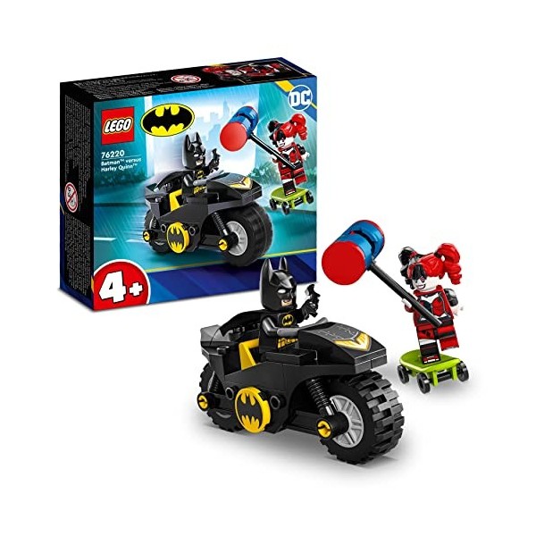 LEGO 76220 DC Batman Batman vs. Harley Quinn, Figurines et Jouet de Moto, avec Accessoire Batarang, Jouet Enfants, Garçons et