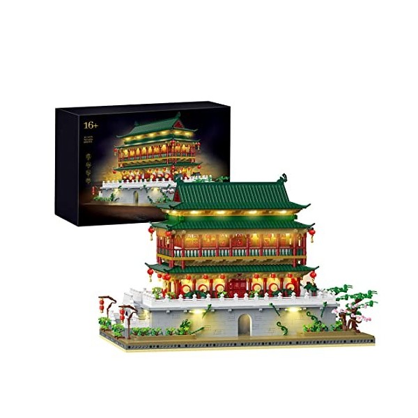 YOHOU Xian Architecture Chinoise Modélisation, Tour de tambour avec Lumières, Micro Bricks Jeu de jouets, Compatible avec Leg