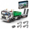 FAROX Kit de construction de camion technique avec remorque, 2950 pièces 4 en 1 Technic télécommandé, grue à crochet, blocs d