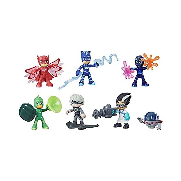 PJ Masks Robot Ensemble héros et méchants-7 Figurines daction avec 10 Accessoires-À partir de 3 Ans, F2096FF2, Multicolore