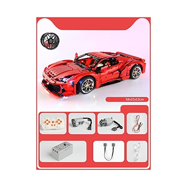 Gettesy Technic Télécommande Super Voiture de Sport Modèle avec Moteur et Lumière, 3380 Pièces 1:8 2.4G Jeu de Construction d