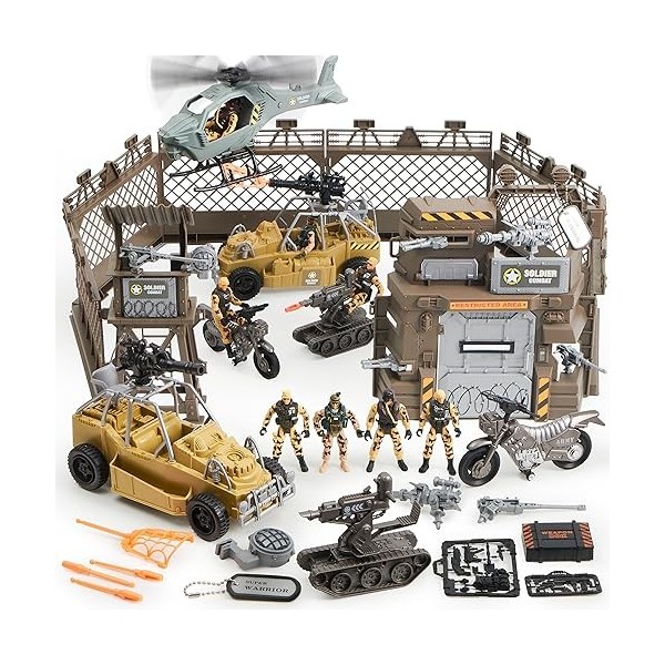 JOYIN Ensemble de Jouets de Base Militaire Comprenant Une Base Militaire, des Véhicules Militaires, des Figurines daction d