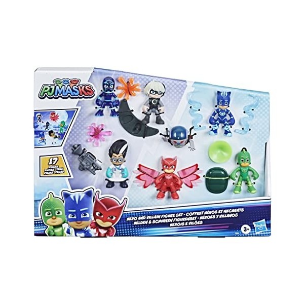 PJ Masks F2096 Pyjamasques, Coffret Héros et Méchants, Jouet préscolaire avec 7 Figurines Pyjamasques et 10 Accessoires, dès 