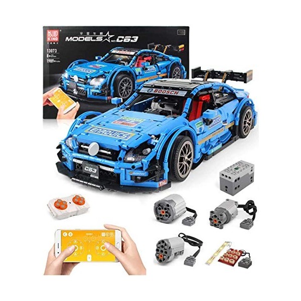 WangSiwe Technic Car Building Set Pour Amg C63 Dtm Racing Car, 2.4G Rc Race Car Construction Set Avec Moteurs, 1900 Pièces Bl