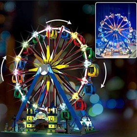Briques Jeux De Construction Grande Roue Rotative,Ensemble Jouets Bâtiments Parc Dattractions Avec LED Lumières Pour Enfants