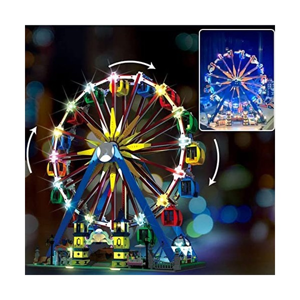 Briques Jeux De Construction Grande Roue Rotative,Ensemble Jouets Bâtiments Parc Dattractions Avec LED Lumières Pour Enfants