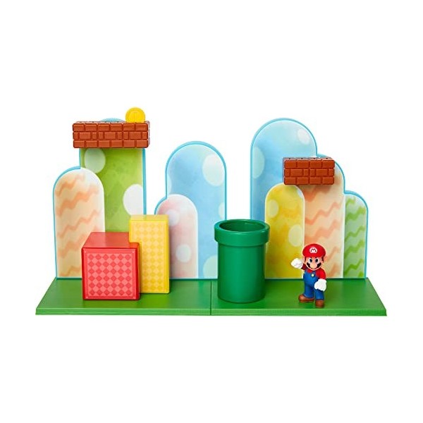 Jakks Pacific Super Mario Playset Plaine des Chênes avec Une Figurine 6 cm Incluse