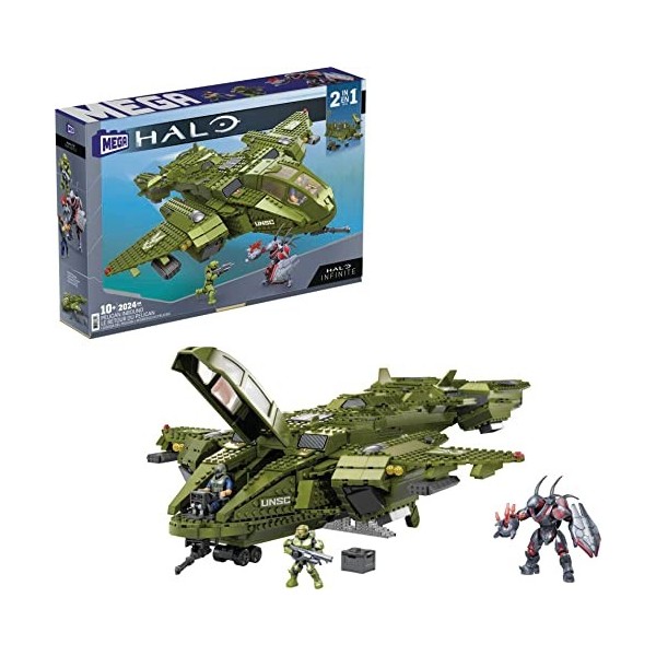 MEGA Halo Infinite, le retour du Pelican 2-en-1, vaisseau spatial à construire, 2024 pièces, jeu de briques de construction, 