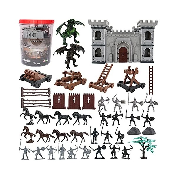 deAO Set de Jeux de Guerres Anciennes avec 76 Accessoires - Un château, des Soldats, Bouclier, Un Mirador, Un Dragon Volant e