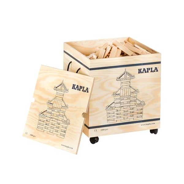 KAPLA Pack 1000 planchettes Nature dans Un Coffre en Bois, Jouet en Bois, Jeu de Construction, dès 2 Ans