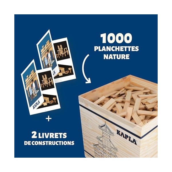 KAPLA Pack 1000 planchettes Nature dans Un Coffre en Bois, Jouet en Bois, Jeu de Construction, dès 2 Ans