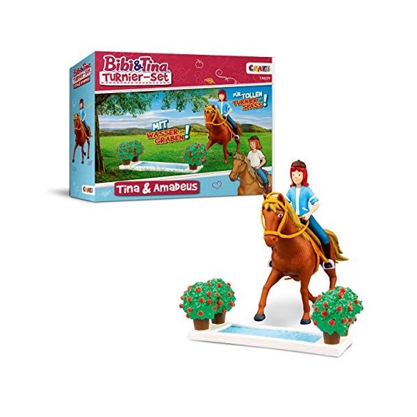 CRAZE Bibi & Tina Set Cheval Figurine Concours dObstacle Figurine de Jeu Tina & Amadeus Jouets Chevaux Figurine Animaux 1463