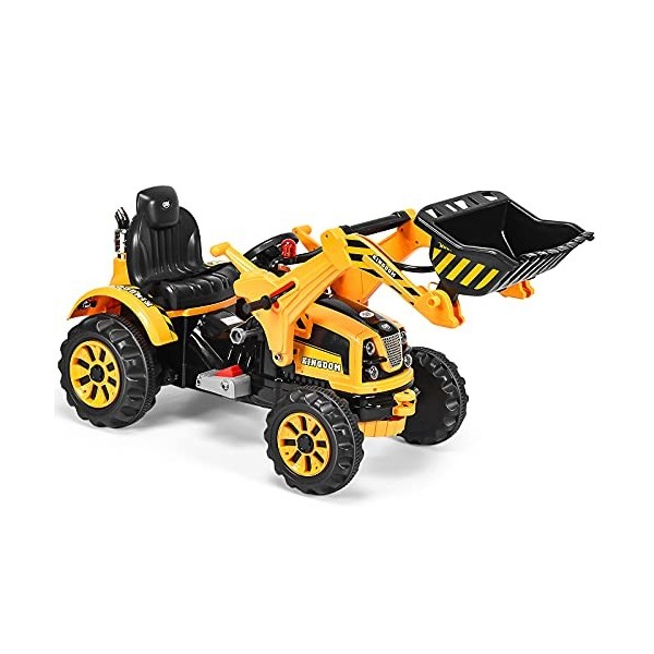 COSTWAY 12V Tracteur Electrique Enfants avec Pelle Flexible, Voiture Tractopelle Enfants avec Vitesse Réglable, Siège Confort