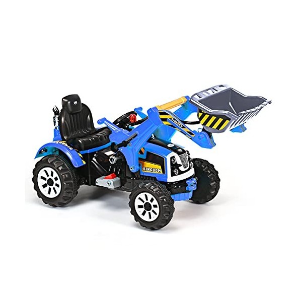 COSTWAY 12V Tracteur Electrique Enfants avec Pelle Flexible, Voiture Tractopelle Enfants avec Vitesse Réglable, Siège Confort