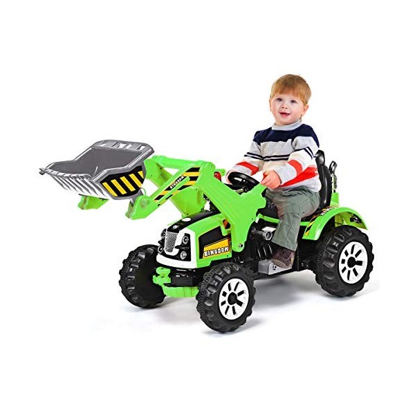 COSTWAY 12V Tracteur Electrique Enfants avec Pelle Flexible, Voiture Tractopelle Enfants avec Vitesse Réglable, Siège Confort