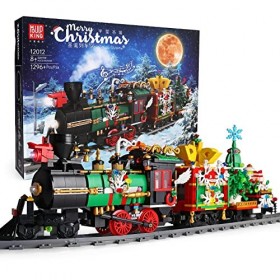 12012 Kit de blocs de construction de Noël 1296 pièces, modèle de train électrique festif de Noël avec moteurs, éclairage et 
