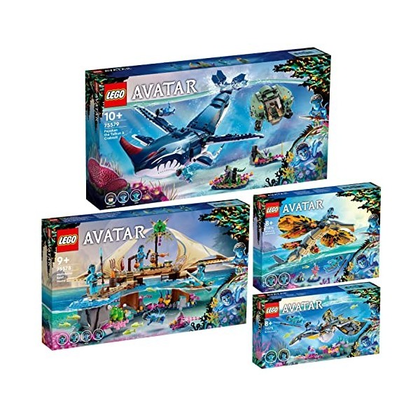 Lego Avatar Lot de 4 : 75579 Payakan le Tulkun et combinaison de crabe, 75578 Le récif de Metkayina, 75576 Aventure Skimwing 