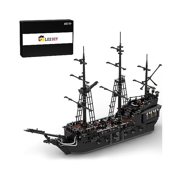 Blocs de construction de bateau pirate noir, 1424 pièces, modèle de bateau fantôme squelette, briques d'assemblage, jouets, décoration de bureau, cadeaux de vacances pour adultes 26 Blocs de construction de bateau pirate noir, 1424 pièces, modèle de bateau fantôme squelette, briques d'assemblage, jouets, décoration de bureau, cadeaux de vacances pour adultes 26