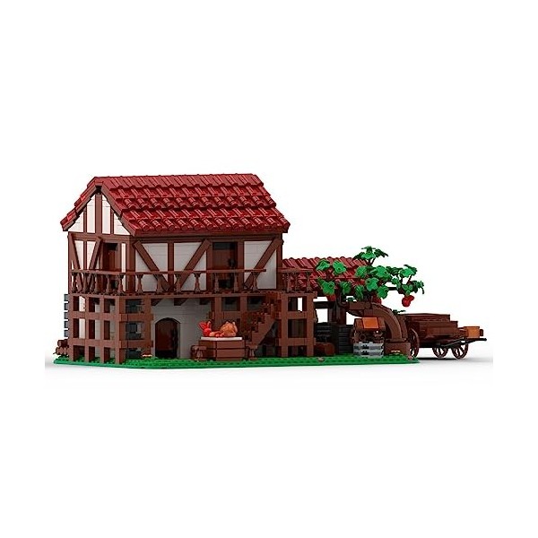 JANTY Blocs de construction pour maison de village médiéval pour architecture, kit de briques de construction avec fleur et w