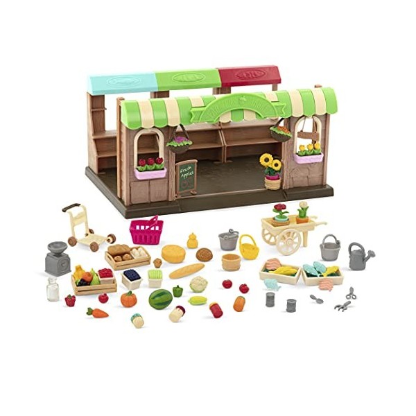 Lil Woodzeez Playset-Hoppin Farmers Market-Jeu de 67 pièces-Jouets familiaux pour Enfants à partir de 3 Ans, WZ6630Z, Mult