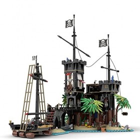 MayB Forteresse des Pirates - Jeu de Construction Médiéval avec Bateau Pirate, Quai et Figurine Requin, Modèle de Collection 