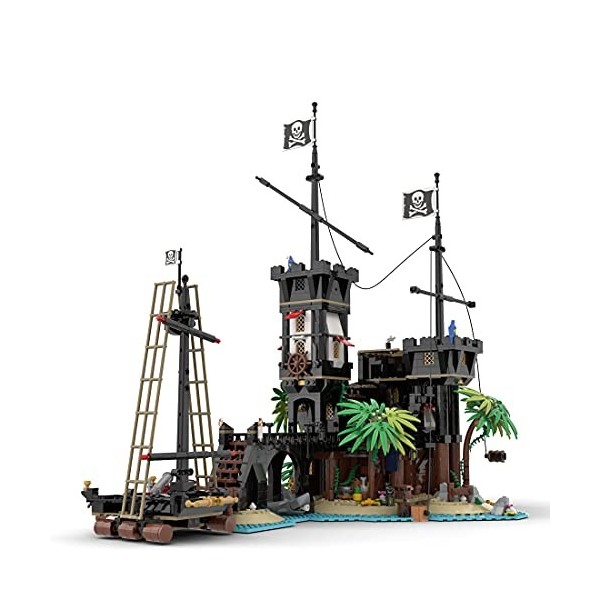 MayB Forteresse des Pirates - Jeu de Construction Médiéval avec Bateau Pirate, Quai et Figurine Requin, Modèle de Collection 