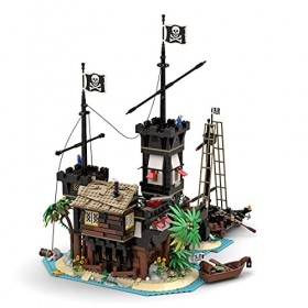MayB Forteresse des Pirates - Jeu de Construction Médiéval avec Bateau Pirate, Quai et Figurine Requin, Modèle de Collection 