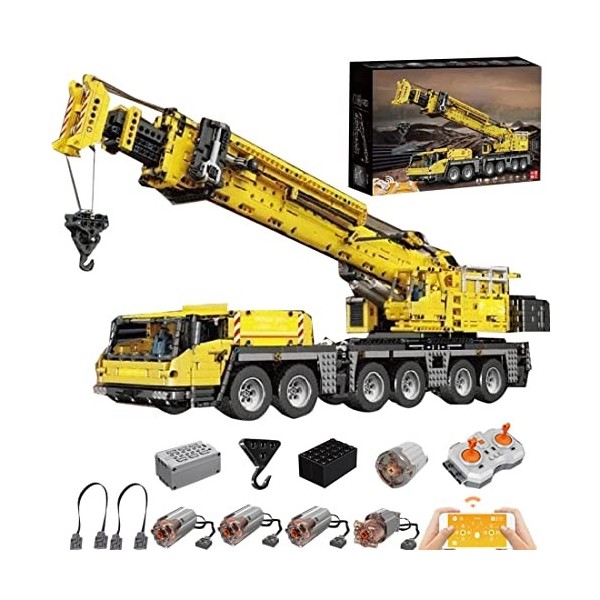 DAXX Technic Grue Mobile Jeu de Construction, Grue Télécommandée 6CH, 4460 Pièces Blocs Compatible avec Lego Technic, Jaune, 