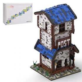 Modèle de Structure de Gare médiévale MOC, 2645pcs+ Jeu de Construction Compatible avec Lego Medieval Pirate Village, Constru