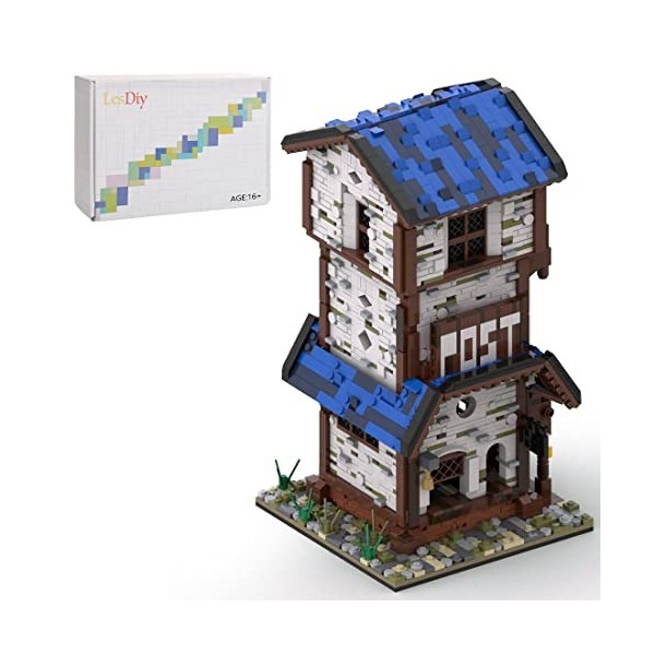 Modèle de Structure de Gare médiévale MOC, 2645pcs+ Jeu de Construction Compatible avec Lego Medieval Pirate Village, Constru