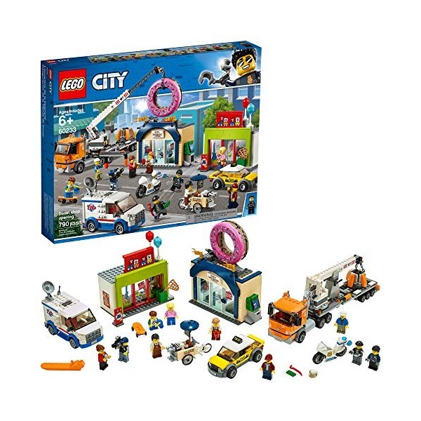 LEGO City Donut Shop Opening 60233 Store Opening Build and Play with Toy Taxi, Van and Truck with Crane, Easy Build with Mini