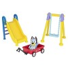 Bluey Park Play Set: Bluey Articulated 2.5 Inch Action Figure and Three Piece Park Playset with Swing, Slide and Ridable Wago